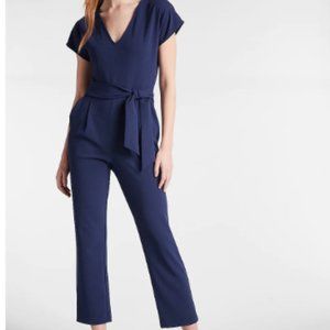 NWT Express V-Neck Tie Waist Straight Leg Jumpsuit in Navy size S